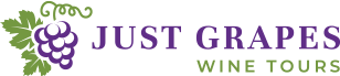 Just Grapes Wine Tours logo featuring stylized grapevine and grapes, representing tailored wine tours in the Okanagan Valley.