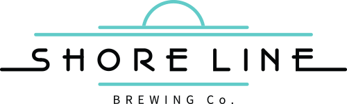 Shoreline Brewing Co. logo featuring a stylized sun and waves, representing the brewery's focus on craft beer and community in Kelowna.