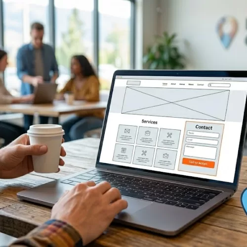 A digital marketer works on a laptop in a modern Kelowna office, showcasing a clean and professional layout as part of an Affordable Web Design Kelowna project for a local business.